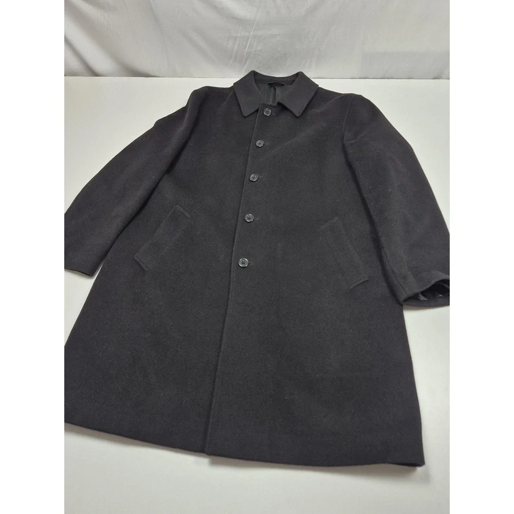 Brooks Brothers 346 Coat Mens 44L Black Wool Cashmere Overcoat Lined Classic